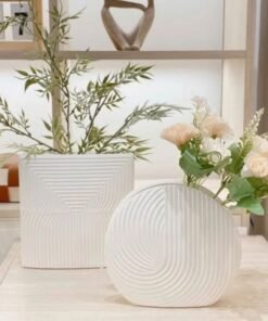 Bộ bình hoa sứ trắng sọc vân lượn xoáy