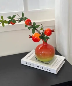 Bình gốm sứ hình quả lựu kèm cành lựu decor phong thủy cao cấp