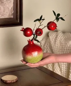 Bình gốm sứ hình quả lựu kèm cành lựu decor phong thủy cao cấp