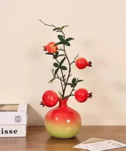 Bình gốm sứ hình quả lựu kèm cành lựu decor phong thủy cao cấp