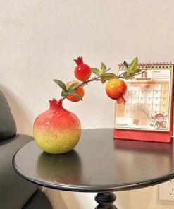 Bình gốm sứ hình quả lựu kèm cành lựu decor phong thủy cao cấp