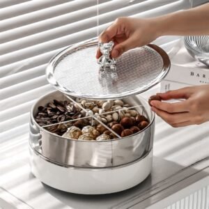 khay tròn sứ nắp acrylic tay cầm gấu